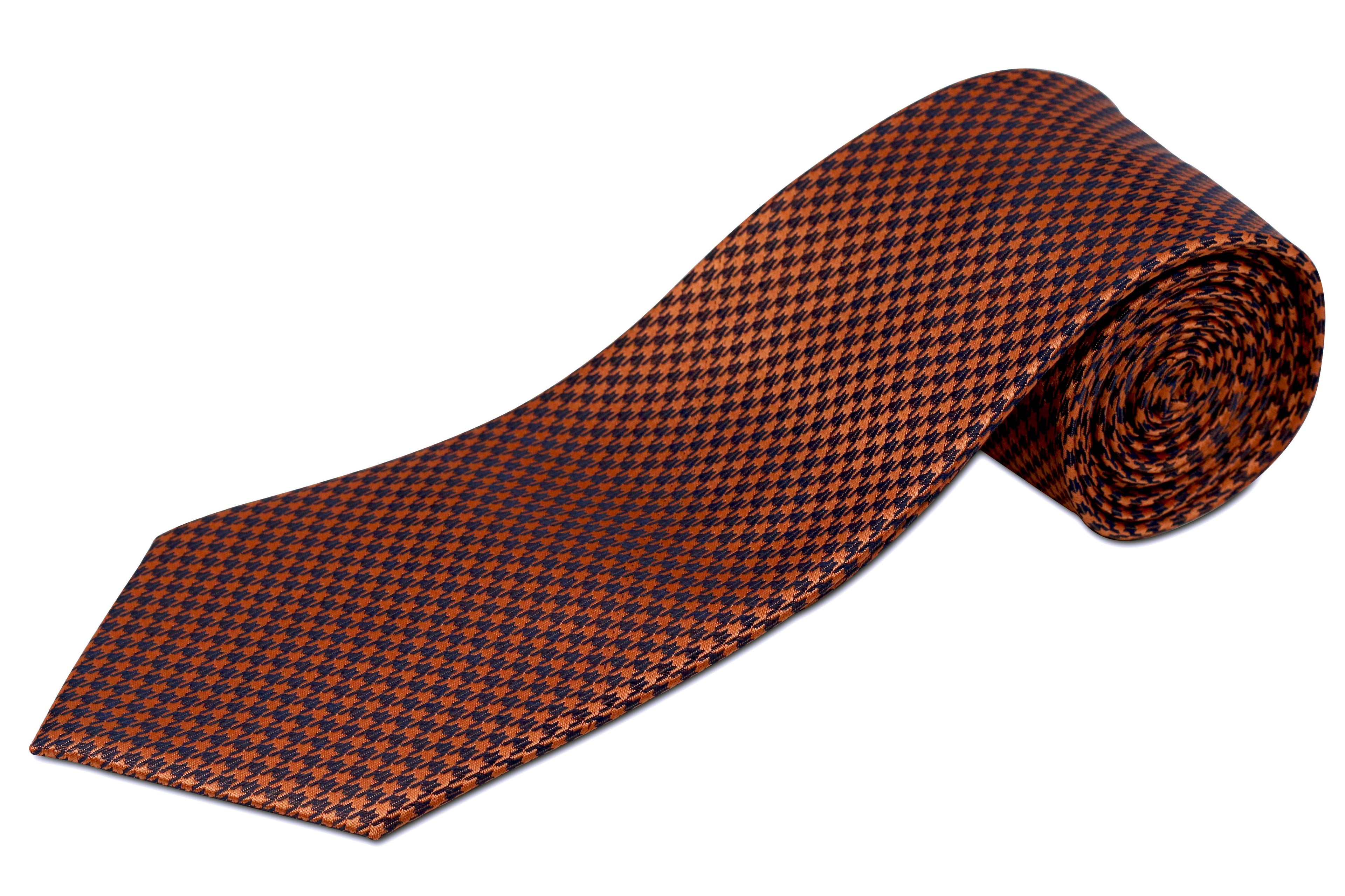 100% Silk Extra Long Tie - Houndstooth Pattern for Big and Tall Men