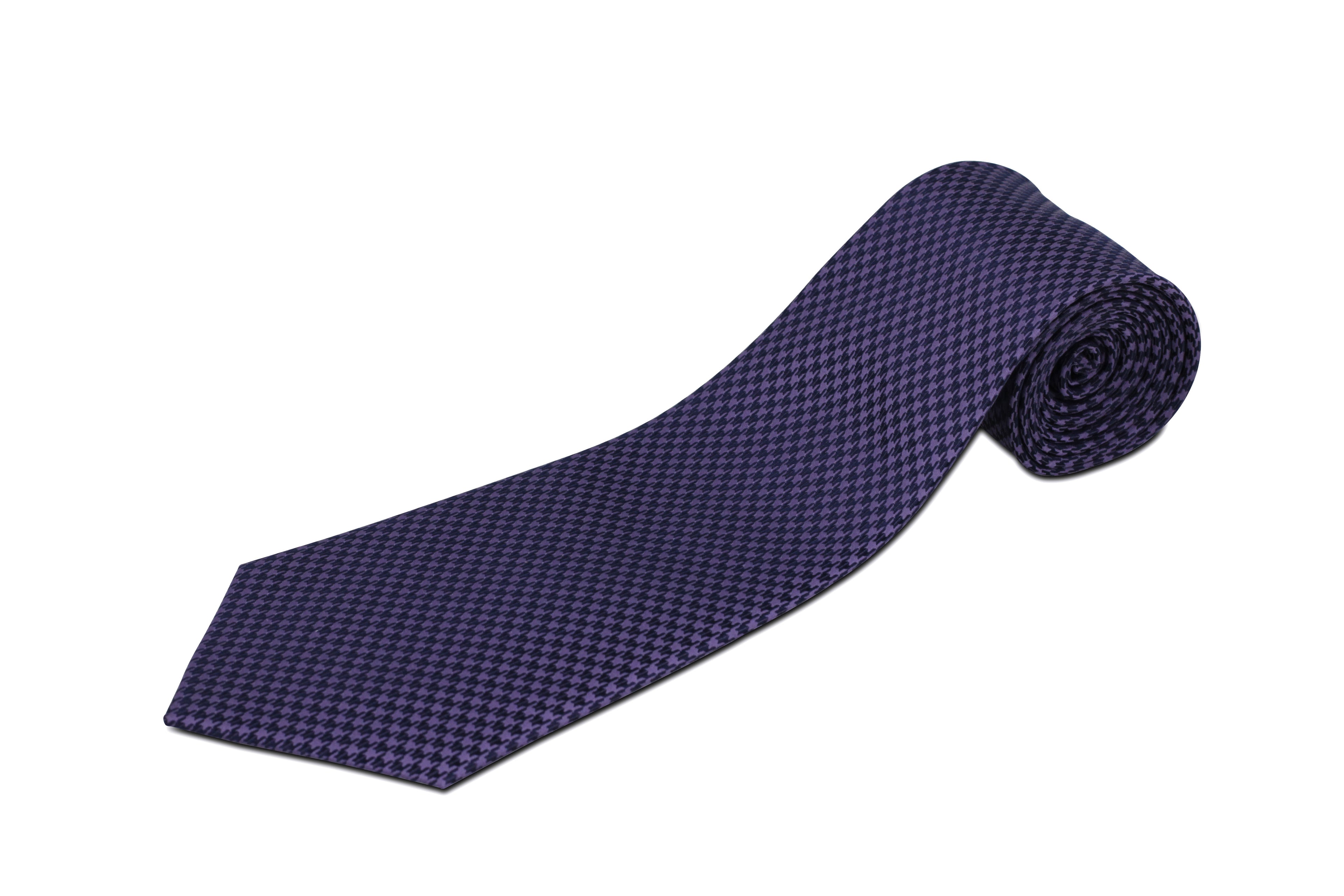 100% Silk Extra Long Tie - Houndstooth Pattern for Big and Tall Men