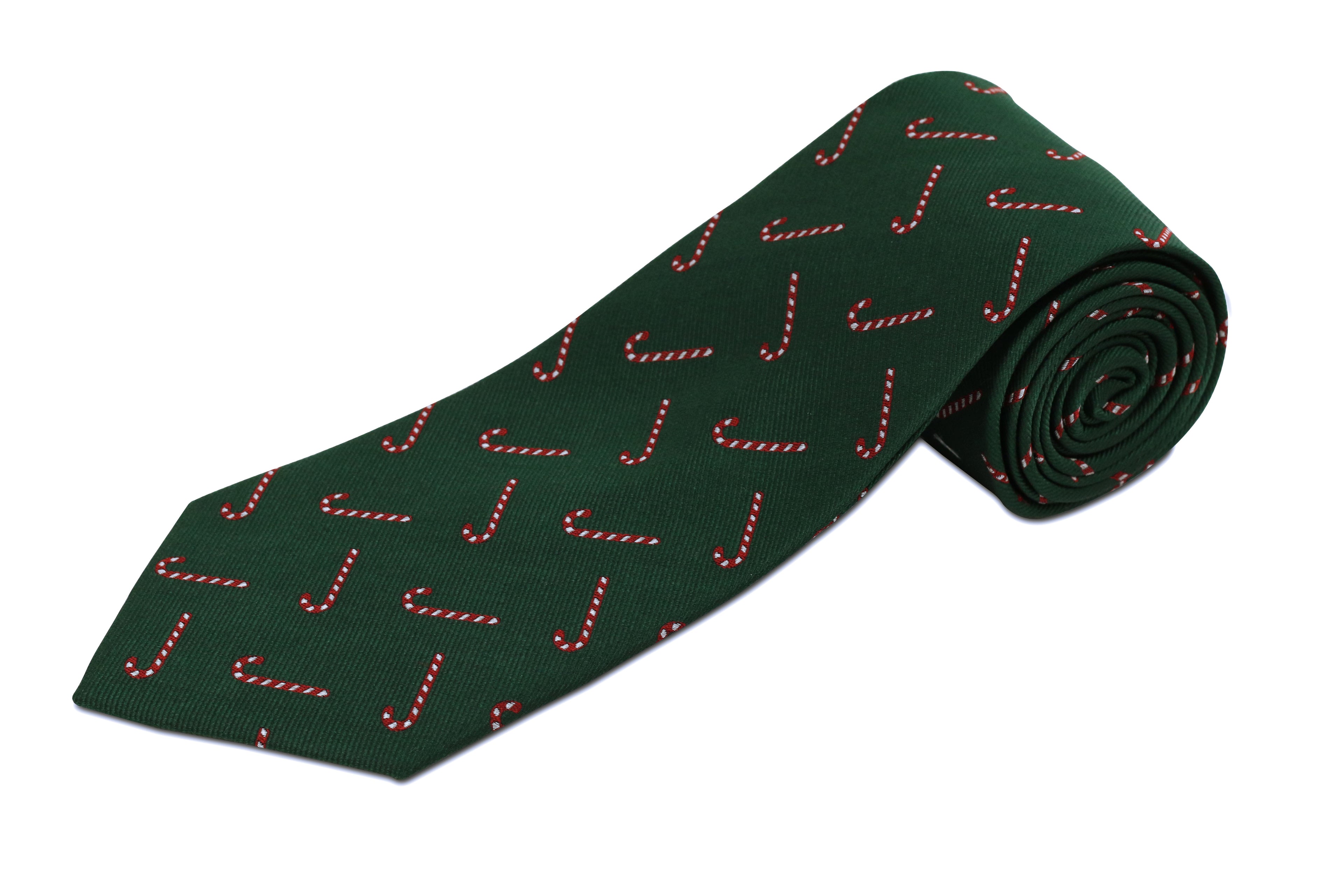 100% Silk Extra Long Tie - Green with Candy Canes for Big and Tall Men