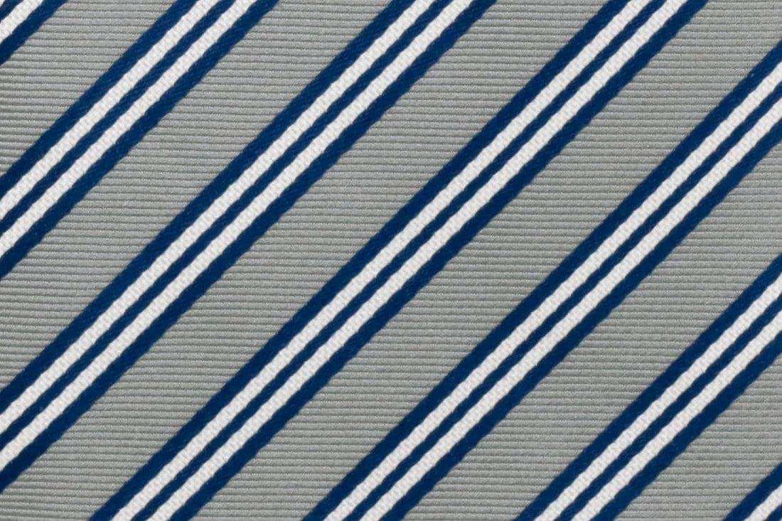 100% Silk Extra Long Necktie for Tall Men | 63 Inches Long 3.75 Inches Wide | Gray and Blue Stripes