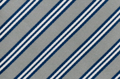 100% Silk Extra Long Necktie for Tall Men | 63 Inches Long 3.75 Inches Wide | Gray and Blue Stripes