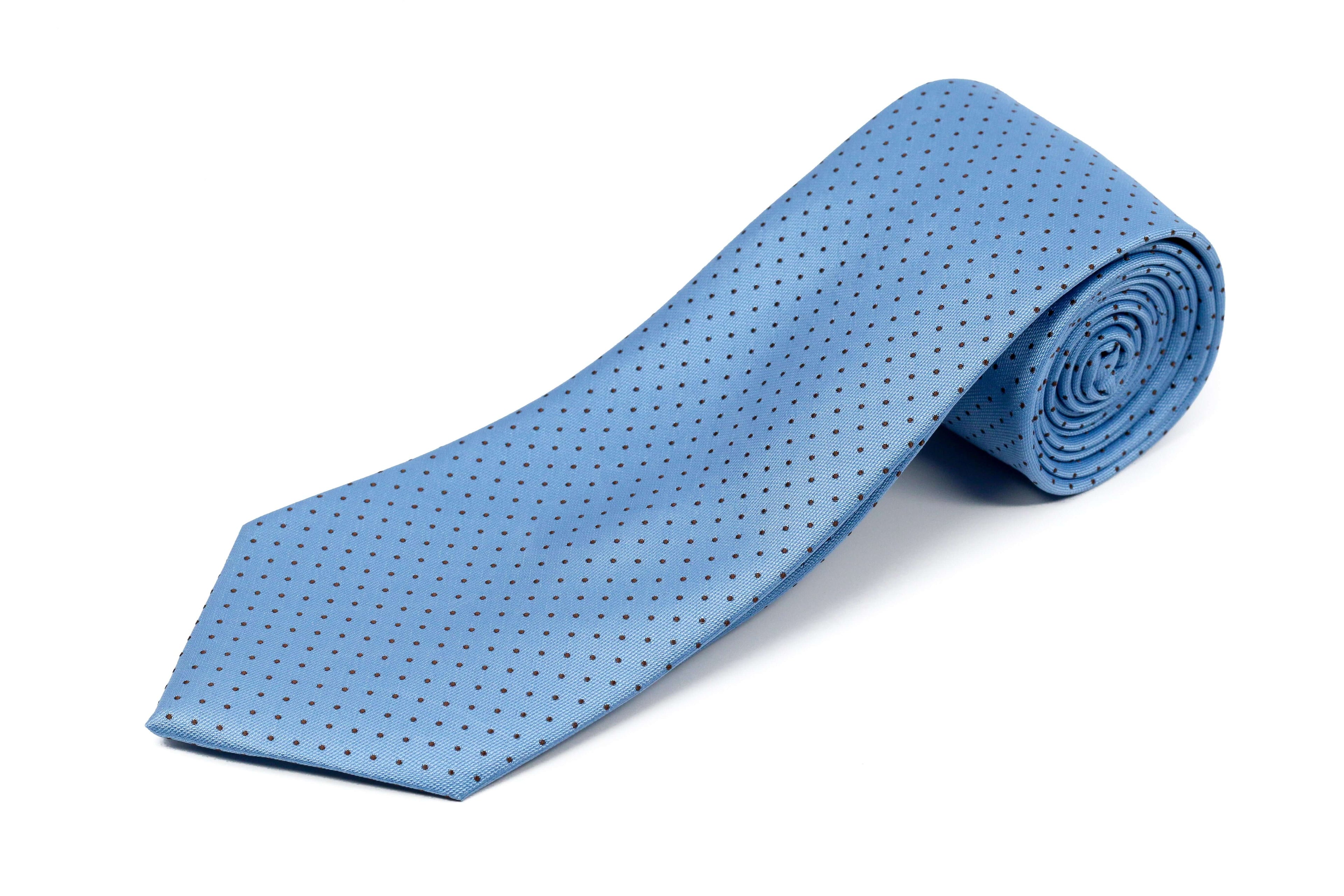 Extra Long Tie - Light Blue with Silver Dots