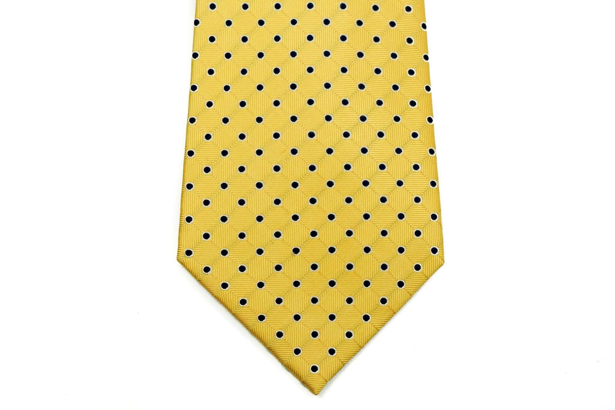 Extra Long Ties - 100% Silk Extra Long Yellow And Navy Polka Dot Tie