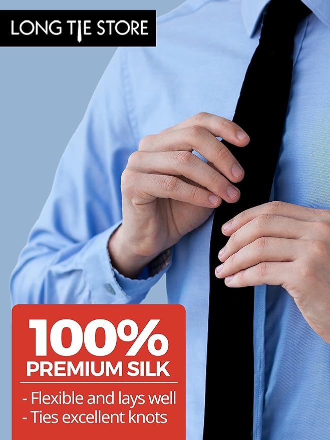 100% Silk Extra Long Solid Tie for Big and Tall Men - Skinny Modern Width