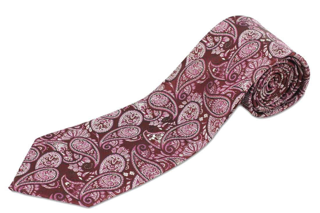 100% Silk XL Tie with Burgundy Paisley Pattern for Big and Tall Men