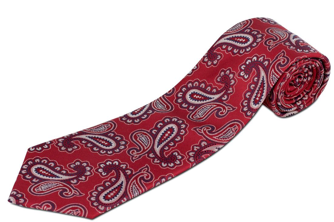 100% Silk Extra Long Red Paisley Tie for Big and Tall Men