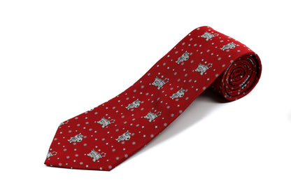 100% Silk Extra Long Tie - Red with Santa and Reindeer for Big and Tall Men