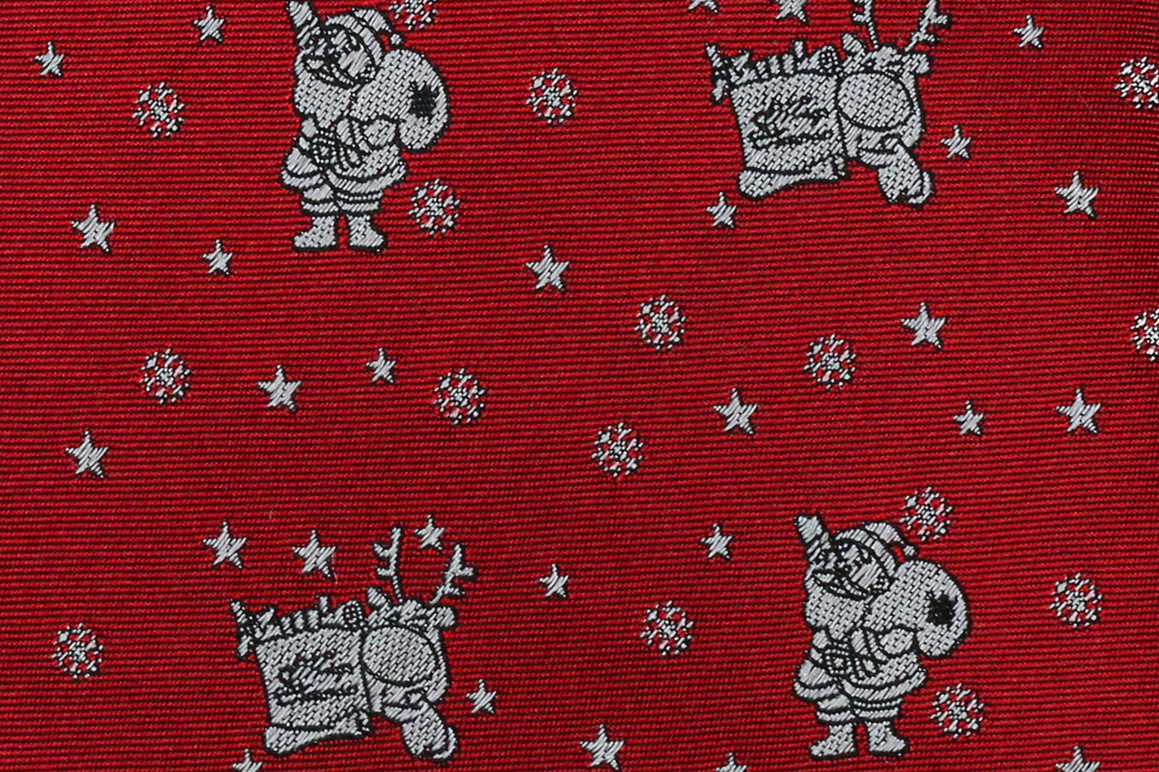100% Silk Extra Long Tie - Red with Santa and Reindeer for Big and Tall Men