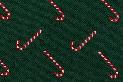 100% Silk Extra Long Tie - Green with Candy Canes for Big and Tall Men