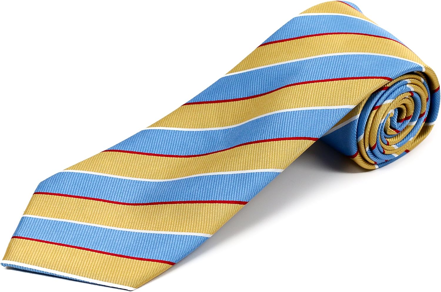 100% Silk Extra Long Yellow and Blue Striped Tie - 63 Inches Long