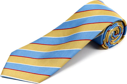 100% Silk Extra Long Yellow and Blue Striped Tie - 63 Inches Long