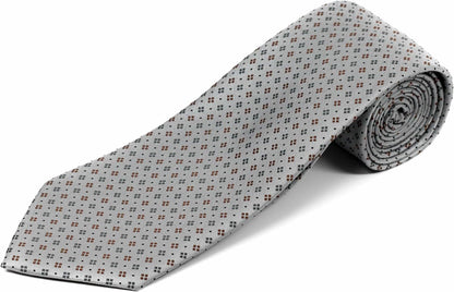 100% Silk Extra Long Gray Patterned Silk Tie (63 Inches Long)
