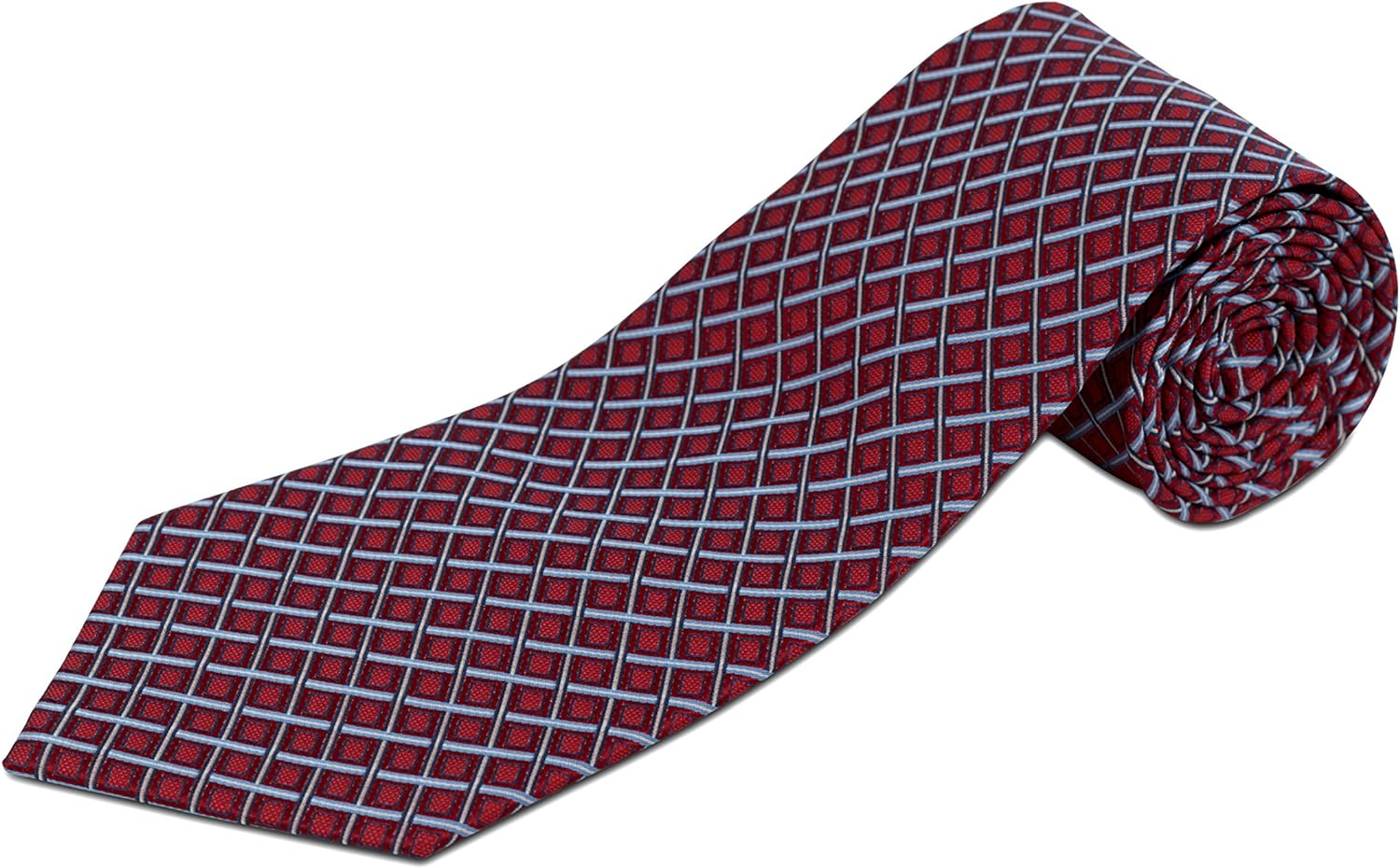 100% Silk Extra Long Necktie for Tall Men | 63 Inches Long 3.75 Inches Wide | Red Geometric Pattern
