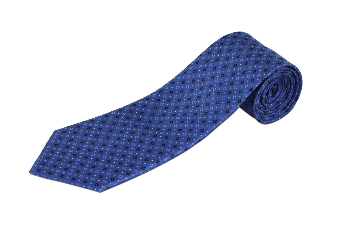 Extra Long Silk Necktie - Blue Geometric Pattern