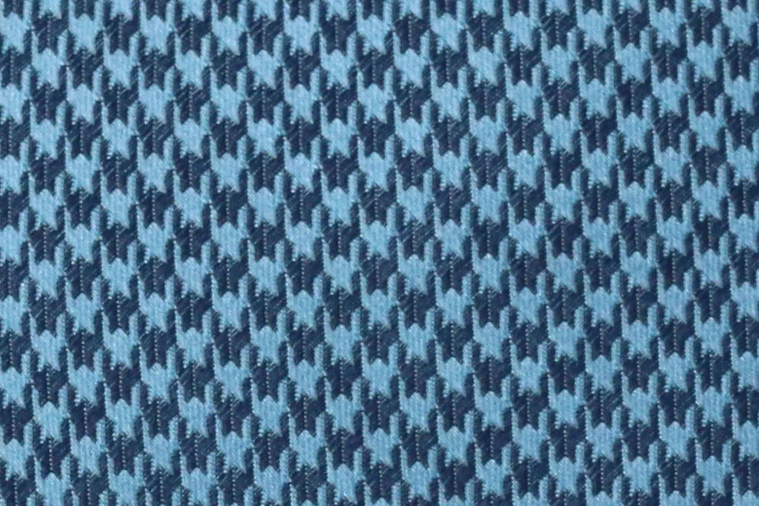 light blue houndstooth silk fabric detail zoom shot