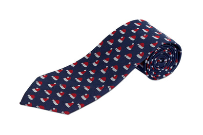 Extra Long Christmas Tie - Blue with Santa Claus Hats