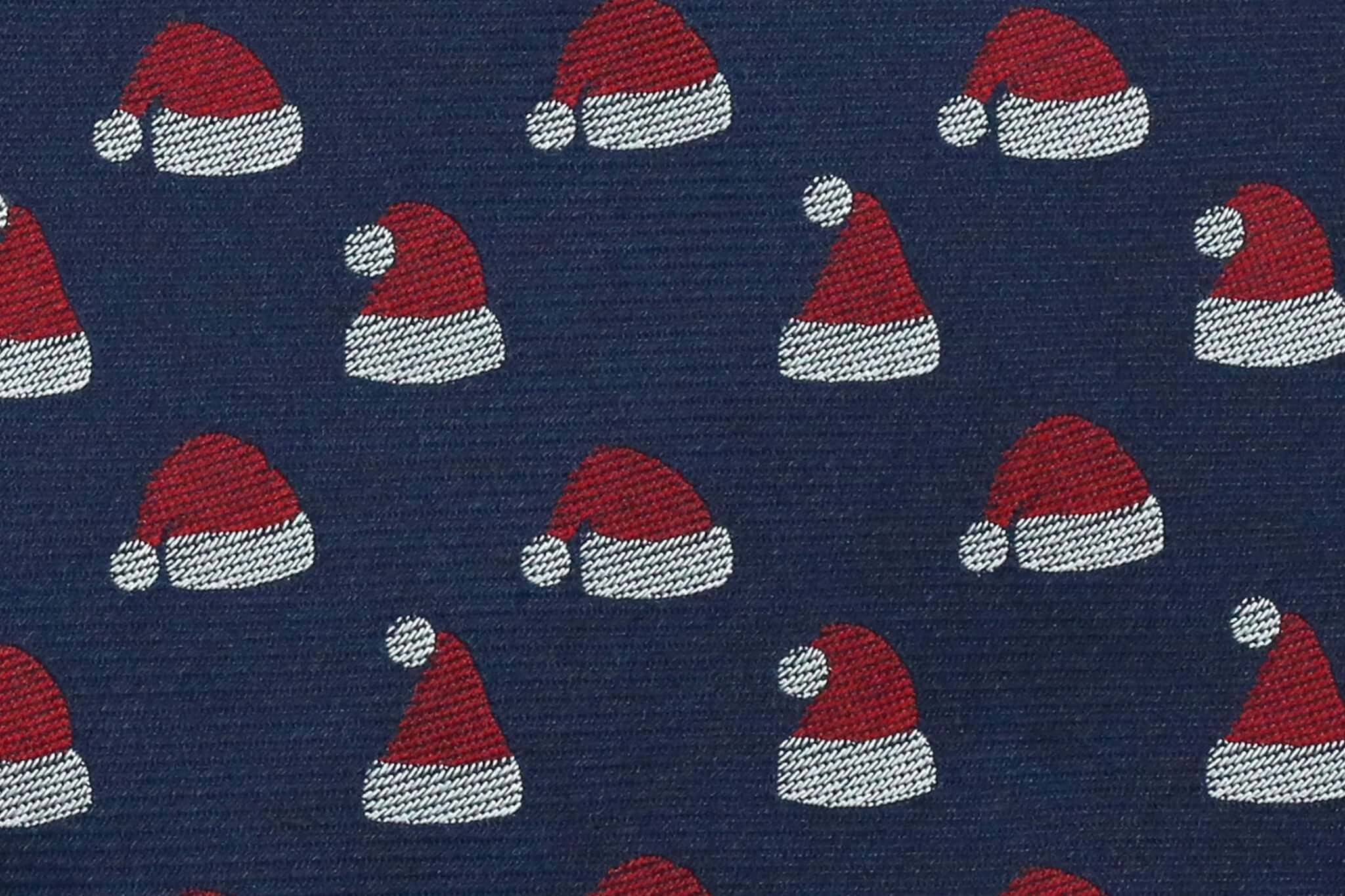 Blue Santa Claus Christmas silk fabric zoom detail