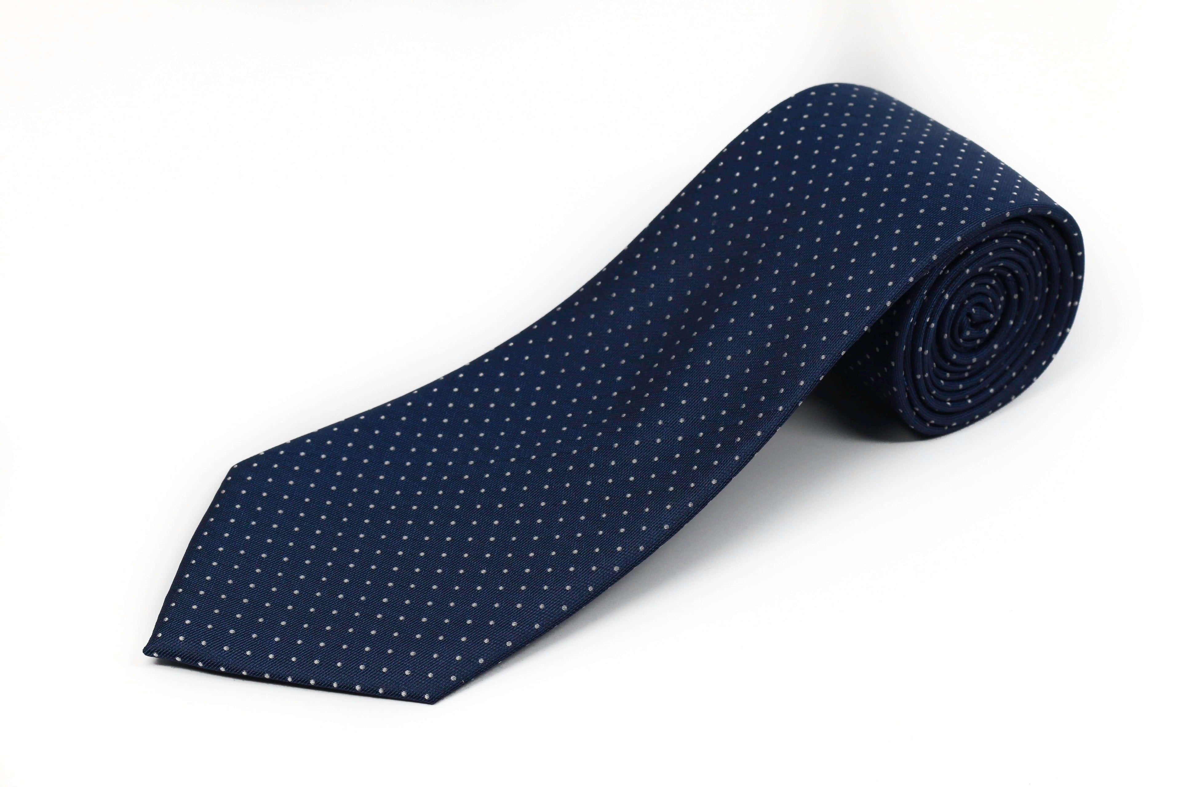 Dark Navy Blue Silk XL Tie with Dots