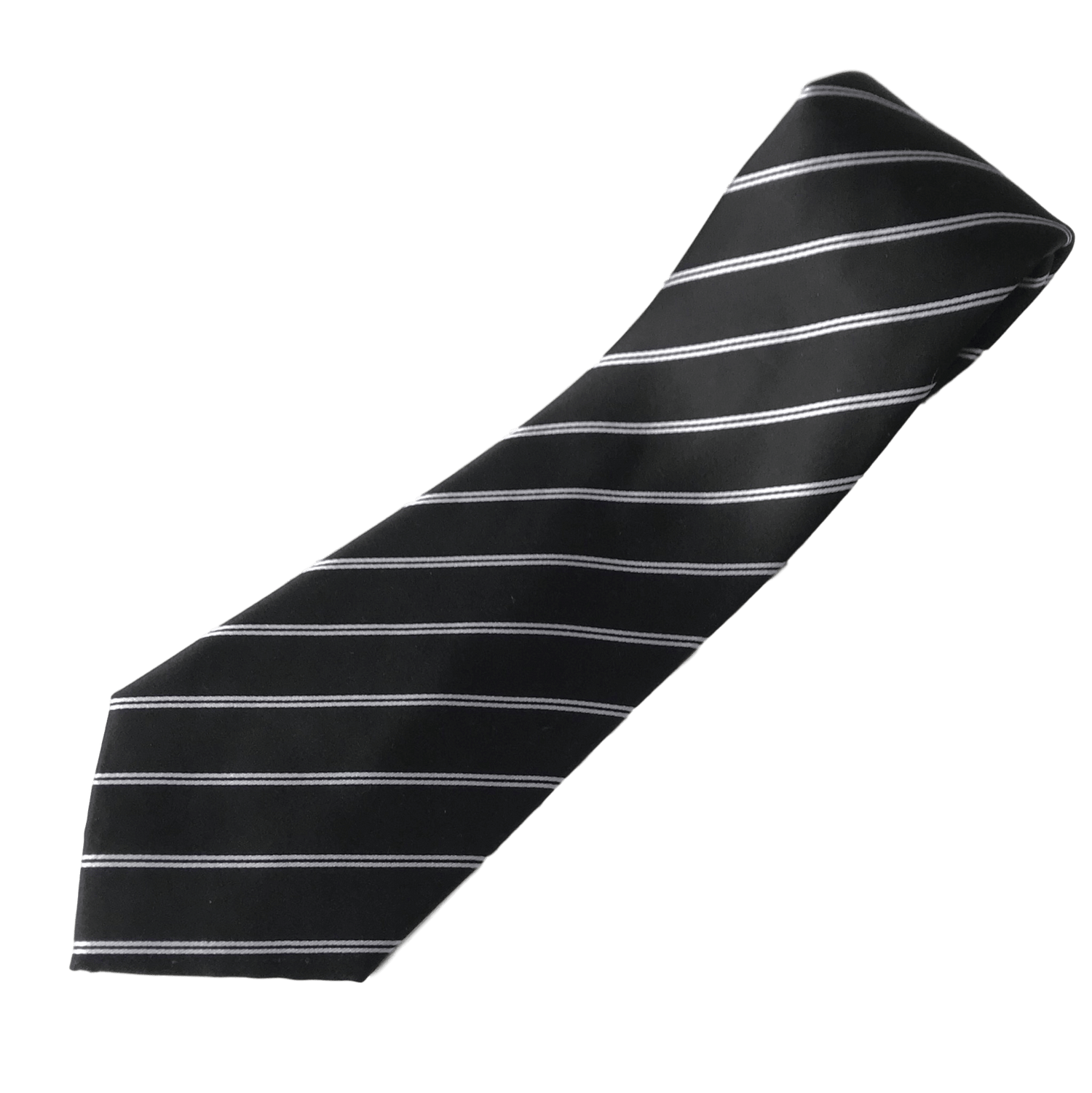XL black silk necktie with dual white stripes