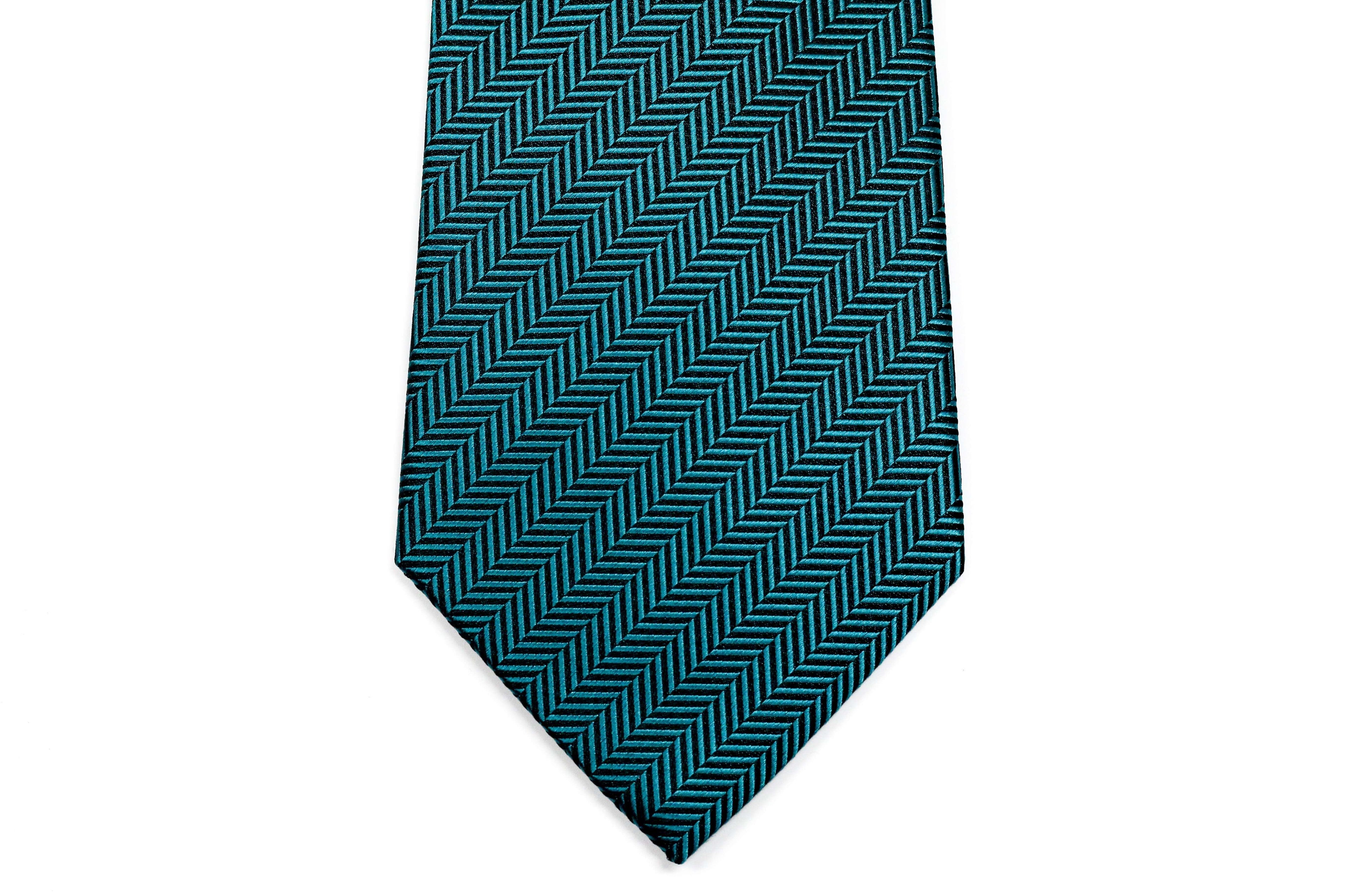 Extra Long Ties - 100% Silk Extra Long Solid Teal Herringbone Tie