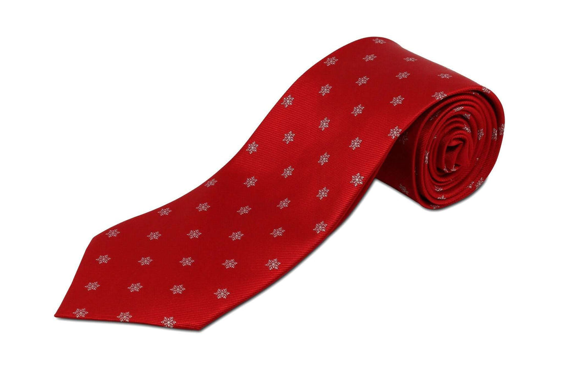 Extra Long Christmas Tie - Red with Snowflake Pattern