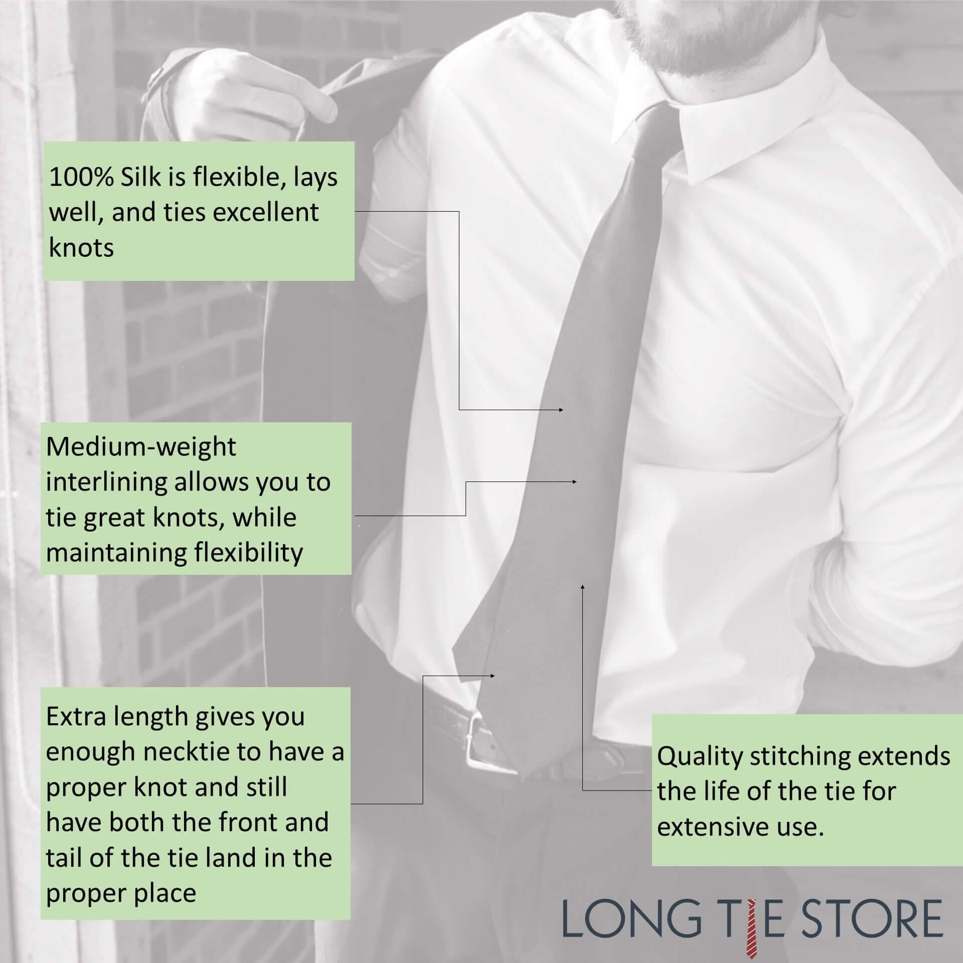 100% Silk Extra Long Solid Brown Tie for Big and Tall Men